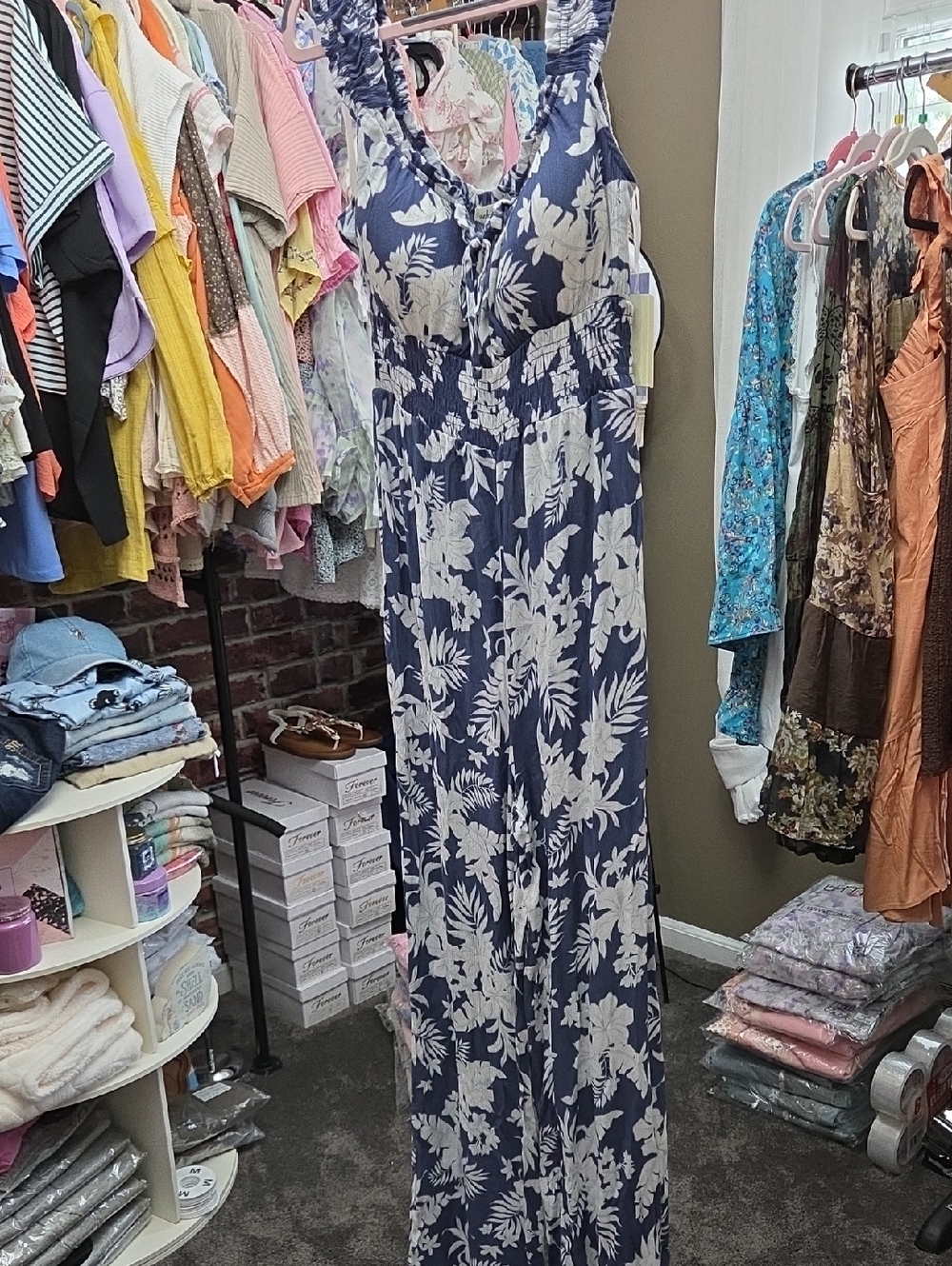 Derek Heart Navy and White Floral Tie-Front Maxi